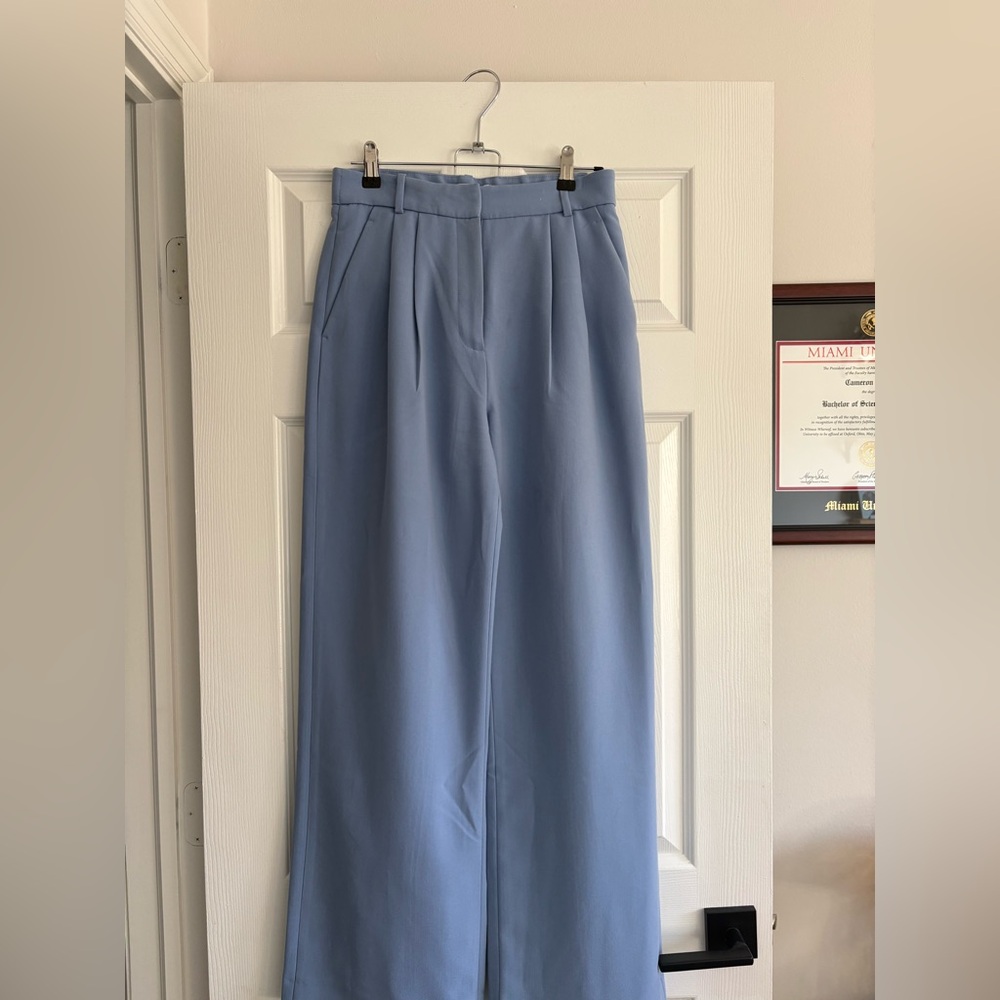 Abercrombie & Fitch Sloane Trousers Light Blue Wide-Leg Pants
